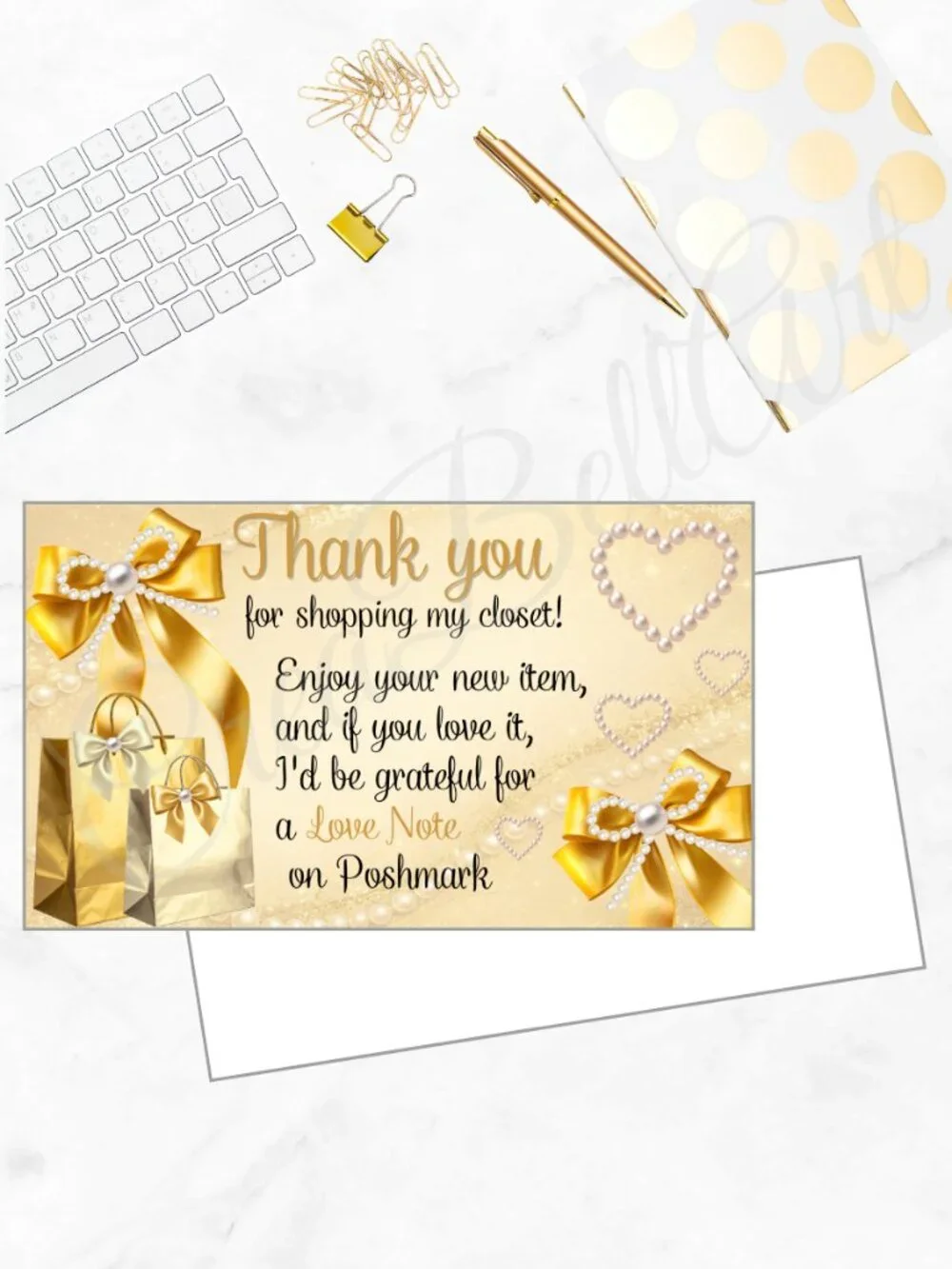 100  Thank You Cards | Gold Elegant Pearl & Bow Design for Small Business